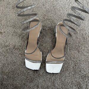 Silver Rhinestone Spiral Strap Sandal